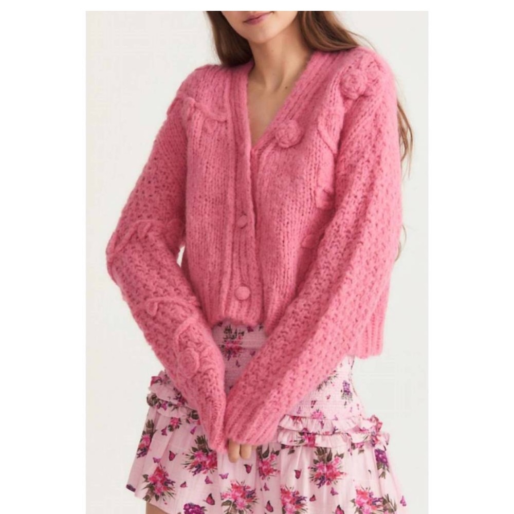 LOVESHACKFANCY Fabietto Alpaca crop cardigan in vivid pink Size Large